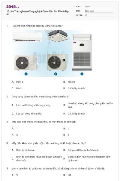 15 câu Trắc nghiệm Công nghệ 6 Cánh diều Bài 15 có đáp án