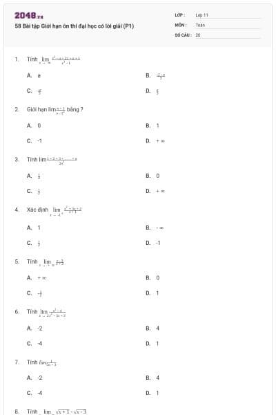 58 Bài tập Giới hạn ôn thi đại học có lời giải (P1)