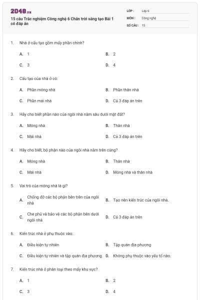 15 câu Trắc nghiệm Công nghệ 6 Chân trời sáng tạo Bài 1 có đáp án