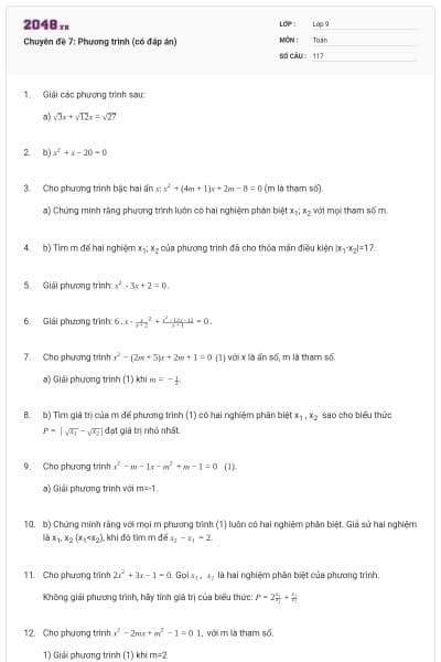 Chuyên đề 7: Phương trình (có đáp án)