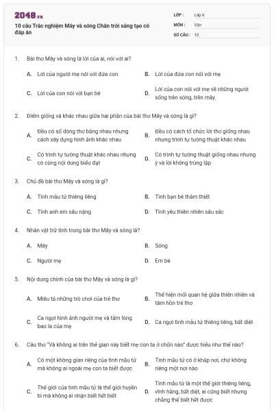 10 câu Trắc nghiệm Mây và sóng Chân trời sáng tạo có đáp án