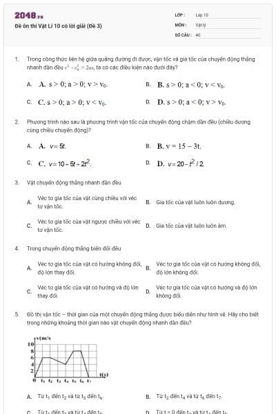 Đề ôn thi Vật Lí 10 có lời giải (Đề 3)