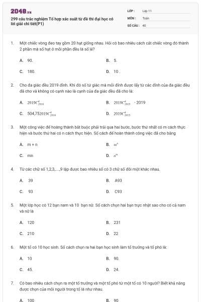 299 câu trắc nghiệm Tổ hợp xác suất từ đề thi đại học có lời giải chi tiết(P1)