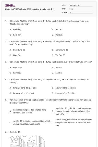Đề thi thử THPTQG năm 2019 môn Địa lý có lời giải (P1)