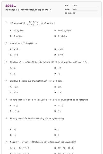 Đề thi Học kì 2 Toán 9 chọn lọc, có đáp án (Đề 13)