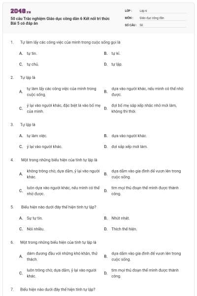 50 câu Trắc nghiệm Giáo dục công dân 6 Kết nối tri thức Bài 5 có đáp án