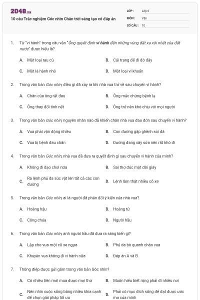 10 câu Trắc nghiệm Góc nhìn Chân trời sáng tạo có đáp án