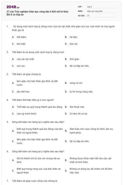 27 câu Trắc nghiệm Giáo dục công dân 6 Kết nối tri thức Bài 8 có đáp án