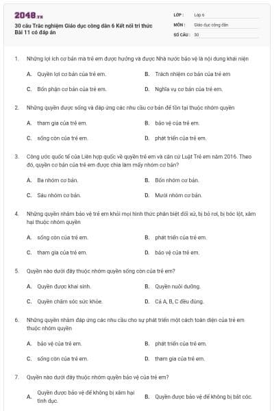30 câu Trắc nghiệm Giáo dục công dân 6 Kết nối tri thức Bài 11 có đáp án