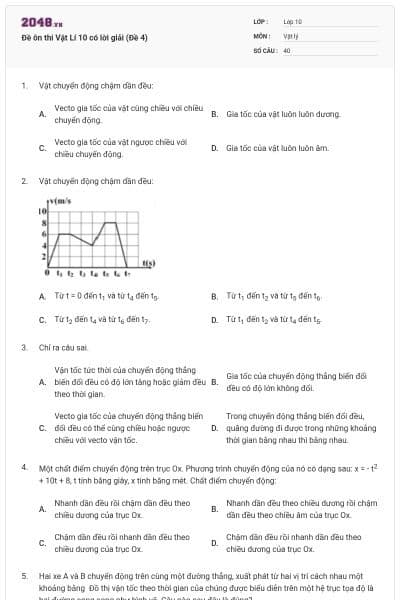Đề ôn thi Vật Lí 10 có lời giải (Đề 4)