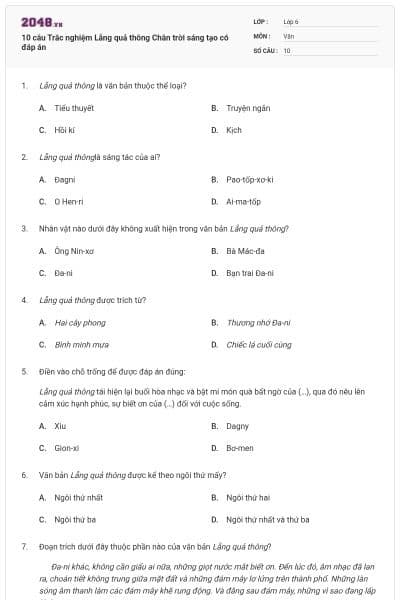 10 câu Trắc nghiệm Lẵng quả thông Chân trời sáng tạo có đáp án