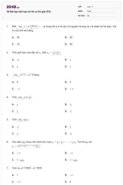 58 Bài tập Giới hạn ôn thi có lời giải (P2)