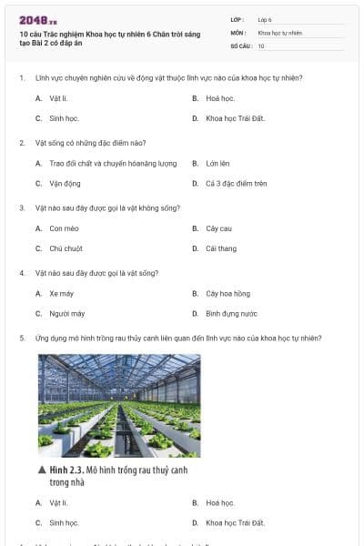 10 câu Trắc nghiệm Khoa học tự nhiên 6 Chân trời sáng tạo Bài 2 có đáp án