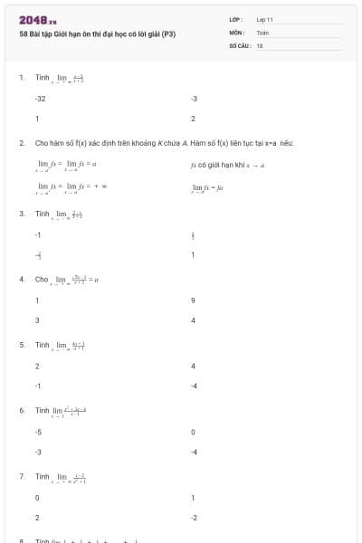 58 Bài tập Giới hạn ôn thi đại học có lời giải (P3)