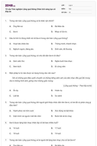 10 câu Trắc nghiệm Lẵng quả thông Chân trời sáng tạo có đáp án