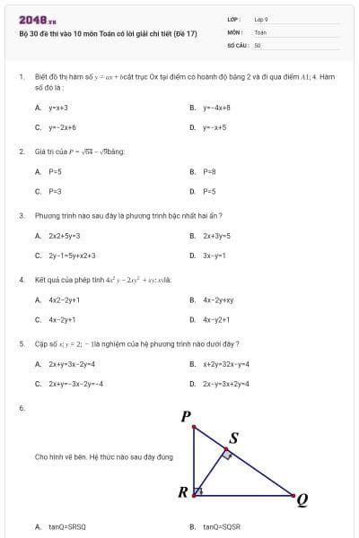 Bộ 30 đề thi vào 10 môn Toán có lời giải chi tiết (Đề 17)