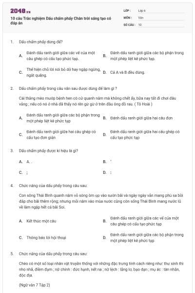 10 câu Trắc nghiệm Dấu chấm phẩy Chân trời sáng tạo có đáp án