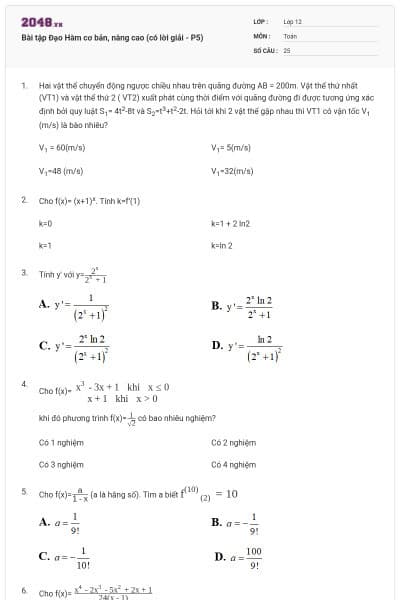 Bài tập Đạo Hàm cơ bản, nâng cao (có lời giải - P5)