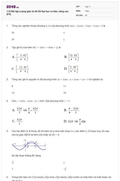 110 Bài tập Lượng giác từ đề thi Đại học cơ bản, nâng cao (P4)