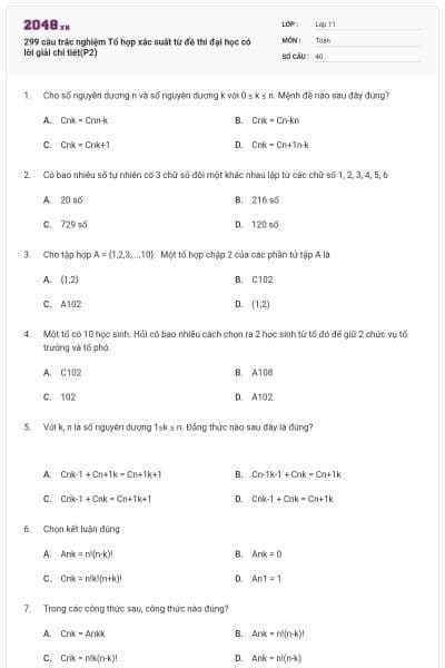 299 câu trắc nghiệm Tổ hợp xác suất từ đề thi đại học có lời giải chi tiết(P2)