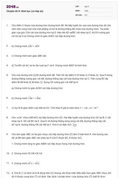 Chuyên đề 8: Hình học (có đáp án)
