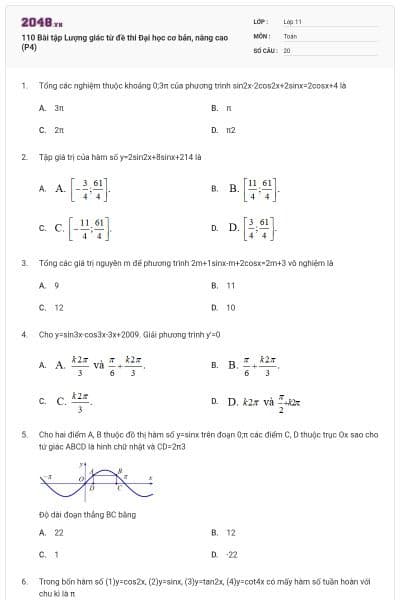 110 Bài tập Lượng giác từ đề thi Đại học cơ bản, nâng cao (P4)