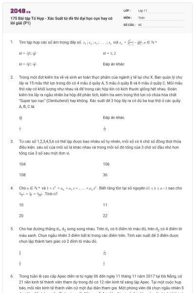 175 Bài tập Tổ Hợp - Xác Suất từ đề thi đại học cực hay có lời giải (P1)