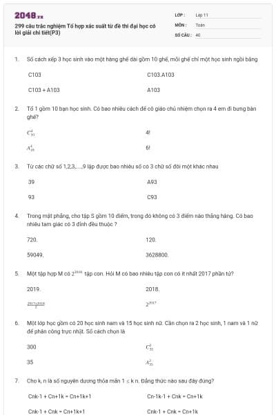 299 câu trắc nghiệm Tổ hợp xác suất từ đề thi đại học có lời giải chi tiết(P3)