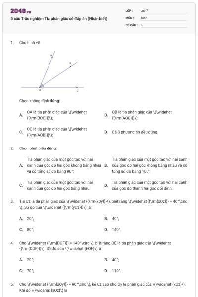 5 câu Trắc nghiệm Tia phân giác có đáp án (Nhận biết)