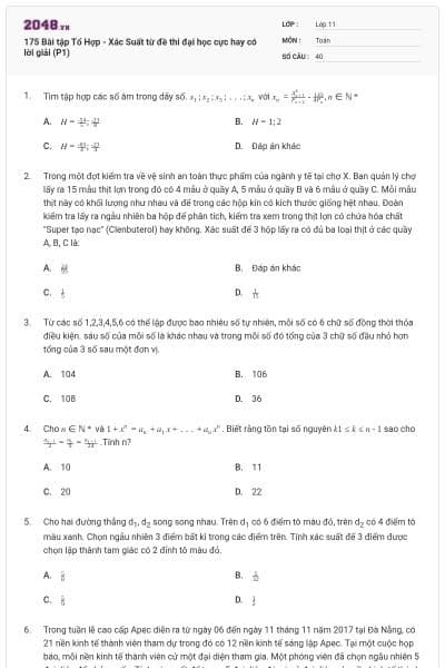 175 Bài tập Tổ Hợp - Xác Suất từ đề thi đại học cực hay có lời giải (P1)