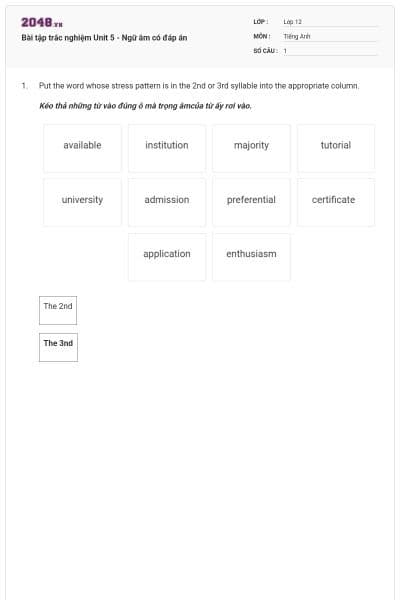 Bài tập trắc nghiệm Unit 5 - Ngữ âm có đáp án