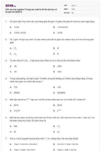 299 câu trắc nghiệm Tổ hợp xác suất từ đề thi đại học có lời giải chi tiết(P3)