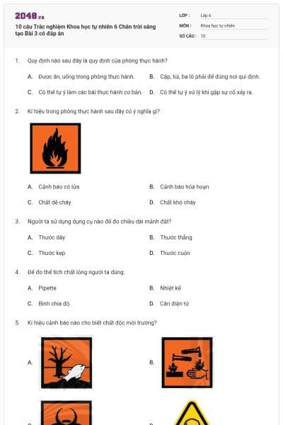 10 câu Trắc nghiệm Khoa học tự nhiên 6 Chân trời sáng tạo Bài 3 có đáp án