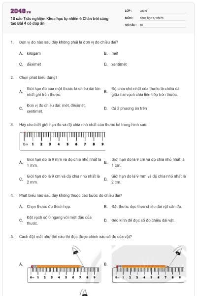 10 câu Trắc nghiệm Khoa học tự nhiên 6 Chân trời sáng tạo Bài 4 có đáp án