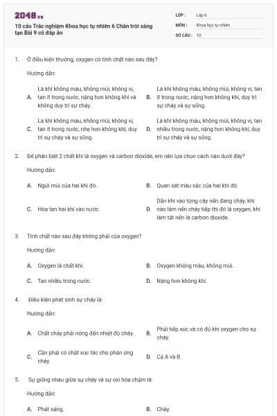 10 câu Trắc nghiệm Khoa học tự nhiên 6 Chân trời sáng tạo Bài 9 có đáp án