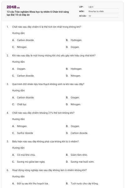 13 câu Trắc nghiệm Khoa học tự nhiên 6 Chân trời sáng tạo Bài 10 có đáp án
