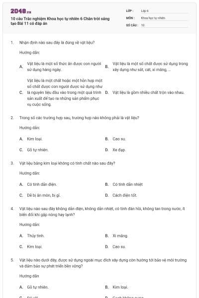 10 câu Trắc nghiệm Khoa học tự nhiên 6 Chân trời sáng tạo Bài 11 có đáp án