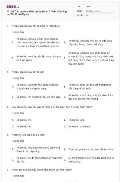 10 câu Trắc nghiệm Khoa học tự nhiên 6 Chân trời sáng tạo Bài 12 có đáp án