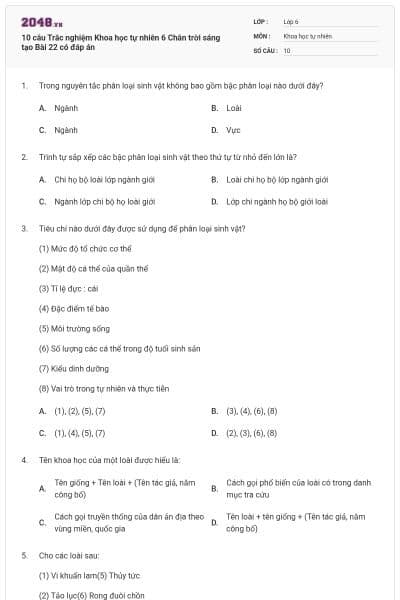 10 câu Trắc nghiệm Khoa học tự nhiên 6 Chân trời sáng tạo Bài 22 có đáp án