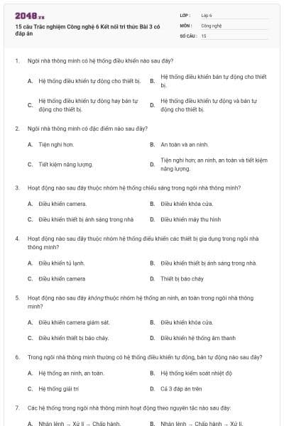 15 câu Trắc nghiệm Công nghệ 6 Kết nối tri thức Bài 3 có đáp án