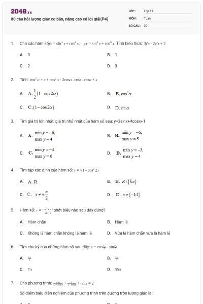 80 câu hỏi lượng giác cơ bản, nâng cao có lời giải(P4)