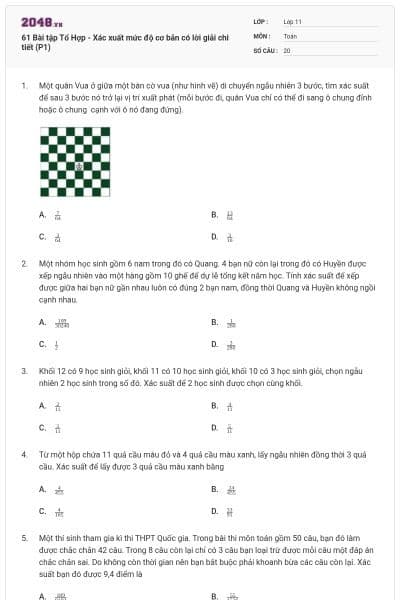 61 Bài tập Tổ Hợp - Xác xuất mức độ cơ bản có lời giải chi tiết (P1)