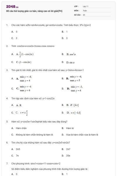 80 câu hỏi lượng giác cơ bản, nâng cao có lời giải(P4)