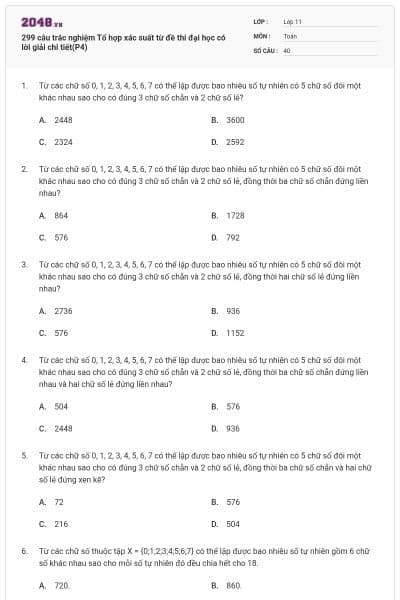 299 câu trắc nghiệm Tổ hợp xác suất từ đề thi đại học có lời giải chi tiết(P4)