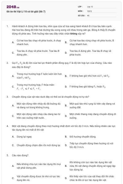 Đề ôn thi Vật Lí 10 có lời giải (Đề 7)