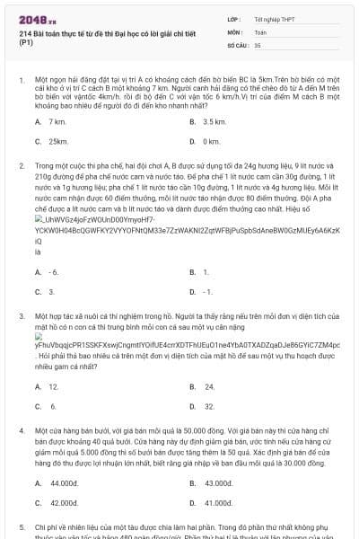 214 Bài toán thực tế từ đề thi Đại học có lời giải chi tiết (P1)