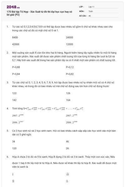 175 Bài tập Tổ Hợp - Xác Suất từ đề thi đại học cực hay có lời giải (P2)