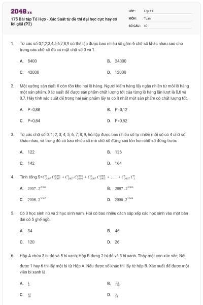 175 Bài tập Tổ Hợp - Xác Suất từ đề thi đại học cực hay có lời giải (P2)