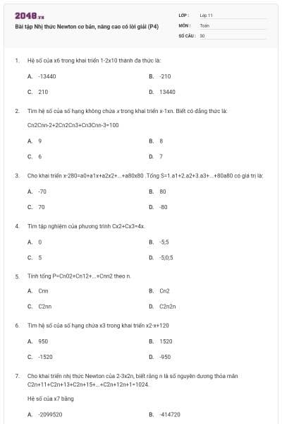 Bài tập Nhị thức Newton cơ bản, nâng cao có lời giải (P4)