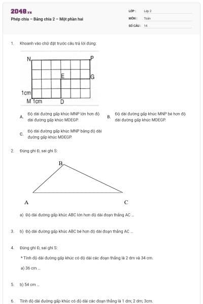 Phép chia – Bảng chia 2 – Một phần hai
